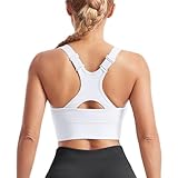 Atxnn Damen Sport BH Einstellbarer Breiten Schultergurt Yoga Bra Push up Bustier Racerback Nahtlose Gepolstert ohne Buegel für Fitness Lauf Joggen, Weiss XXL