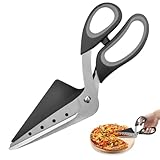 DAWRIS Pizzaschere Pizza Schere Pizzaschneider mit Schaufel Lebensmittelqualität Scharfe Edelstahlklinge Weichem Griff Pizza Scissor Cutter Multifunktionale Küchenschere Spülmaschinenfest 27CM