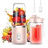 yotutun Smoothie Maker, 400ml Tragbarer Mixer Mini Blender mit 6-Klingen Edelstahl Klein Smoothie Maker to Go USB Wiederaufladbar Mini Standmixer für Babynahrung Saft Marmelade Smoothie Shake