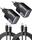 INIU 30W USB C Ladegerät 2-Pack, [USBC + USBA] Schnellladegerät mit Kabel, GaN PD Mehrfach Netzteil, USB C Charger für iPhone 16 15 Pro Max, iPad Pro, MacBook Air, Galaxy S25 S24 S23 Ultra, Google etc
