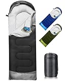 Schlafsack 3-4 Jahreszeiten, Outdoor Wasserdicht Ultraleicht Deckenschlafsack mit Innentasche für Erwachsene Kinder, Tragbare Kompakter Schlafsack für Camping, Wandern, Reise, 220*75cm(Schwarz)