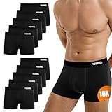 YESWEL Boxershorts Herren 10er Pack, Ohne Kratzenden Zettel Unterhosen Unterwäsche, Baumwolle Retroshorts für Männer (10x Schwarz, XL)