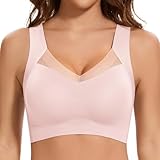 Jiuday Nahtloser BH ohne Bügel Große Brüste Starker Halt Spitze Sport BH Bustier Damen Gepolstert Soft Comfit Bügelloser Push Up BHS Haltungskorrektur Bra Seamless Bralette (Rosa,3XL)