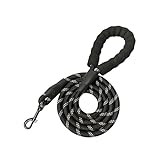 Comfort-Grip Hundeleine, 152 cm, dickes Seil mit reflektierenden Strängen, weich gepolsterter Griff, geeignet für Hunde bis zu 36 kg, Schwarz