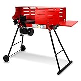 EBERTH Holzspalter Brennholzspalter Hydraulikspalter Elektrisch 2200W, mit Unterbau, 7t Spaltkraft und Käfig, max. bis 52cm Holzlänge und 25cm Durchmesser, Transporträder, 230V, Liegend