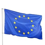 PHENO FLAGS Premium Europa Flagge 100% recycelt 90x150 cm - Extrem Wetterfeste Fahne mit Metall-Ösen und spezieller Versiegelungstechnik - Doppelt gesäumte Europa Fahne mit brillanten Farben