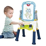 Kadii Kinder Standtafel, Höhenverstellbar 360° Drehbare Doppelseitige Maltafel mit Whiteboard & Kreidetafel, Magnetisch mit Ablagefach, 88 x 48 cm, Ab 3 Jahre