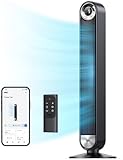 Dreo Smart Leiser Turmventilator mit Kühlung, 106cm WiFi Alexa Tower Fan, 90° oszillierender Ventilator, Fernbedienung 9-Geschwindigkeit 4 Modi 12 Std Timer Sprachsteuerung, Cruiser Pro T2S, Schwarz