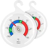 Doppelpack Kühlschrankthermometer Zifferblatt Kühlschrank Thermometer, 65 mm Zifferblatt Kühlschrank Gefrierschrank Thermometer mit farbigen Zonen