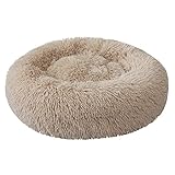 Boodtag Bequeme Donut-Betten für kleine Hunde und Katzen, runde Form, kuschelige Hundehütte, warmes Plüsch-Schlafsofakissen (Khaki, Größe M (60 cm)