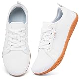 Geweo Barfußschuhe Sneaker Breite Walking Schuhe Barfuss Damen Herren Trail Laufschuhe Minimalistische Fitness Knit Unisex Weit rutschfest Zehenschuhe Zero Drop Solhe Freizeit Weiß Braune 40EU