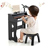 GOPLUS Kinder Keyboard mit 37 Tasten, Kinderklavier mit Mikrofon & abnehmbarem Notenständer & stabilem Hocker, Kinderpiano Musikinstrument für Kleinkinder ab 3 Jahren (Schwarz)