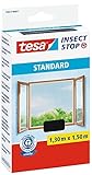 tesa Insect Stop Standard Fliegengitter für Fenster - Insektenschutz zuschneidbar - Mückenschutz ohne Bohren - 1 x Fliegen Netz anthrazit - 130 cm x 150 cm