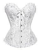 Damen-Korsetts, sexy Brokat, Überbrustkorsett mit Schnürung, Korsettstäbchen, Shapewear-Outfit, B-weiß, 36