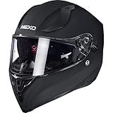 Nexo Integralhelm Motorradhelm Helm Motorrad Mopedhelm Sport II, herausnehmbare Polster, mehrfache Be-, Entlüftung, Windabweiser, klares Visier, Ratschenverschluss, Gewicht: 1.350 g, matt Schwarz, L
