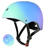 LOKJIJI Verstellbarer Kinder Fahrradhelm Skaterhelm für Mädchen Jungen Kinder Jugend, Farbe Farbverlauf Kinder Schutzhelme für Multi-Sportarten Fahrrad Skateboard Skaten, Grün Blau, S