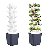 Hydroponik Turm Kit 6 Etagen 30 Löcher,Hydroponisches Anbausystem,Hydroponic Tower Garden,Aeroponic Tower,Smart Garden,Erdloses Anbausystem mit Hydratationspumpe Adapter 10L Wassertank für Kräuter