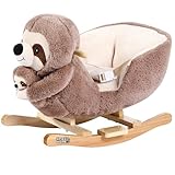 Deuba Spielwerk® Schaukeltier Faultier mit Babyfaultier inkl. Sound Effekt Sicherheitsgurt Plüsch Schaukel Wippe Kinder Baby Spielzeug Balancetraining besonders weich Schaukelpferd
