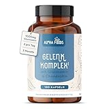 Glucosamin Komplex hochdosiert | 180 Kapseln | Mit Chondroitin, Vitamin C, D, MSM, Grünlippmuschel & Mangan | für gesunde Knochen und Knorpel | 3 Monate Vorrat | Alpha Foods