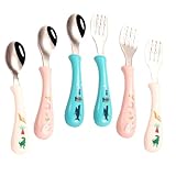 HOOTNEE 3 Sätze Teiliges Kinderbesteck mit Ergonomischem Griff Kindgerechte und Löffel für Kleinkinder Langlebiges Trainingstableware für Selbstständiges Essen Geeignet für Junge Mädchen