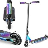 Movino Glide Stunt Scooter | Profi-Stunt-Roller für Erwachsene & Kinder | mit ABEC 9 | Kickscooter mit 100mm Rad | 6061 Aluminium-Deck | Gewicht 3,3 kg | Tragfähigkeit: 100 kg (Neochrome)