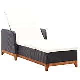 LAPOOH Sonnenliege Poly Rattan und Massivholz Akazie Schwarz, Gartenliege, Liegestuhl, Sonnenstuhl, Sonneninsel Outdoor, Liegen, Gartenmöbel, Bäderliege, Relaxliege - 46012