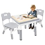 Kindertisch mit 2 Stühlen Set 60x60cm Höhenverstellbar kindersitzgruppe für Kindergarten, Ideal zum Spielen, Zeichnen und Malen Leicht zu reinigen Tisch- und Stuhlset für Kinder ab 2 Jahren