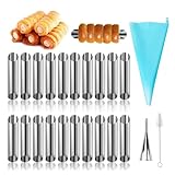 Schaumrollenformen Cannoli Formen Schillerlockenform - 23 Stück Hörnchenformer Schillerlocken Formen mit Spritzbeutel aus Silikon Crememund Reinigungsbürste, für Cannoli-Röhren, Croissant, Backformen
