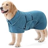 PETTOM Hundebademantel Mikrofaser Schnelltrockend, Bademantel Hund Baumwolle Super Saugfähig, Bademantel für Große Mittelgroße und Kleine Hunde (S, Blau)