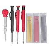 Cerlyiont Solides Zimmermannsbleistift-Set mit Ersatzminen, Körner, Langspitze, Tiefloch-Mechanische Markierung für Holzarbeiten, Maurer