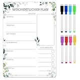 A4 Wochenplaner Abwischbar,Klebrig Haushaltsplaner Essensplaner Woche Menüplaner mit 8 Whiteboard-Stift,Wiederverwendbarer Einkaufsliste To Do Liste, Eukalyptus Design