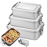 Edelstahl Brotdose, 3er Pack Lunchbox Edelstahl, Vesperdose Volumina 850ml 1400ml 2400ml, Stahl-Brotdose mit verschiebbarer Trennwand, Lunchbox Auslaufsicher, Stapelbare, Für Suppe, Salat, Pausenbrot