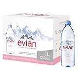 evian ssadx Natürliches Quellwasser (Ein Koffer mit 12 einzelnen Flaschen, jede Flasche ist 1 Liter) natürlich gefiltertes Quellwasser in großen Flaschen, 4 Behältern (48 Count)