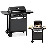 KOMFOTTEU Gasgrill mit 3 Brennern & Thermometer, 24.000 BTU, Außengrill, 2 Seitenplatten, Grillrost, 2 Rollen, BBQ für Garten, Camping, Hof, 106 x 47 x 98 cm
