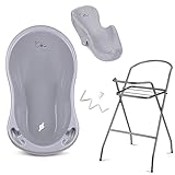 Baby Badewanne mit Gestell 4 Set TÜV Rheinland zertifiziert! Babybadewannen + Baby Badewannensitz +Abfluss + Gestell - Babywanne mit Ständer! Baby Pflegeset für Neugeborene.