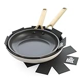 BK Sublime Keramik-Pfannenset, 2-teilig, Ø 24 und 28 cm, PFAS-frei, Cremeweiß, Goldene Edelstahlgriffe, Backofenfest bis 220°C, Cremeweiß