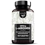365 L Arginin Tabletten hochdosiert 4800 mg je Tagesdosis - aus Fermentation - L Arginin Kapseln alternativ - für Vegetarier geeignet - Laborgeprüft - Nutravita