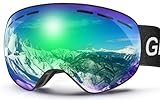 GlaRid Skibrille Herren Damen, OTG Ski Goggles Rahmenlose Snowboardbrille für Brillenträger, Schneebrille für Erwachsene Anti-Fog 100% UV400 Schutz (Grün)