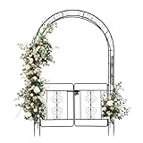 LEADZM – Gartenbogen aus Metall 134.5X 58.5x213cm – Rosenbogen mit Tür in Schwarz – Stabiles Rankgerüst für Kletterpflanzen (Rosengewächse, Weinreben)