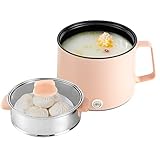 Kochtopf Elektrischer 600W Tragbarer Multifunktionaler Hot Pot Ramen Cooker mit Antihaftbeschichtung & Dämpfkorb, 1,8L für Zuhause/Büro/Studentenwohnheim Energiesparend