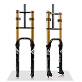 QHYRZE Fatbike Gabel 26 X 4,0 Zoll Fahrrad Luft Federgabel Für Mountainbike Ebike， Federweg 140mm Rebound-Einstellung Manuelle Sperre Doppelbrueckengabel QR Scheibenbremse Vorderradgabel(Gold)