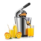 FOHERE Elektrische Zitruspresse, Elektrische Saftpresse& Orangenpresse mit Professioneller Hebelarm, 160 W Leiser Motor, BPA-frei, 2 Presskegeln für Grapefruit, Orange und Zitrone, Silber