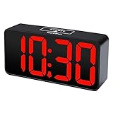 Eachui LED Wecker Digital mit USB-Ladeanschluss, Große Ziffern Display, Helligkeit und Lautstärke Regelbar, Snooze, 12/24HR, digital Uhr Netzbetrieben