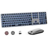 seenda Tastatur Maus Set Kabellos, Wiederaufladbar mit 3-Farbiger Beleuchtung, Ultradünne Leise 2,4G Funktastatur mit Maus, Fullsize für Windows PC Laptop, Schwarz&Grau