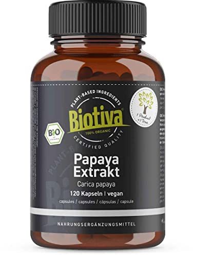 Papaya Extrakt Kapseln Bio hochdosiert - 120 Kapseln - Proteolytische Aktivität - Pflanzenextrakt - abgefüllt und kontrolliert in Deutschland (DE-ÖKO-005)