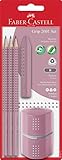FABER-CASTELL 580073 - Bleistifte Set Grip 2001, 5-teilig mit 3 Bleistiften, Radiergummi und Spitzer, rose shadows