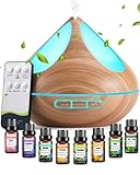 VAAGHANM Aroma Diffuser Diffusoren 500 ml mit 8 ätherischen Ölen, Aromatherapie-Diffusoren, Lufterfrischer, Luftbefeuchter mit Fernbedienung, 4 Timer für Schlafzimmer, Braun