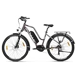 Touroll Electric Bike, 250W Mid-Drive Motor, 25km/h, 7 Speed Gear, Torque Sensor, Hydraulic Dual Disc Brakes, 27.5'x2.1' Pneumatic Rubber Tires, Suspension Fork with Lockout, Max 100km Range (Brown)