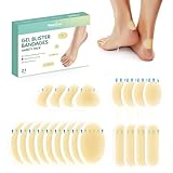 21 Pieces Blister Plasters for Feet - Welnove Invisible Hydrocolloid Gel Blister Bandages - Blister Cushions for Heel, Toe & Foot, Water Resistant Bandages