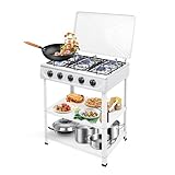 Freistehender Gaskocher 5-Flammig, 2.5KW Gasherd Camping Gaskochfeld mit Abnehmbar Ständer & Deckel, Tragbarer Energiesparend Campingkocher 5 Flammig für Camping, Reisen (Weiß)
